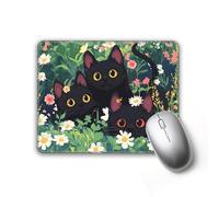 Cute Black Cat Mouse Pad Square Design for Wireless Computer, Desk Accessories, Laptop, Office, Gamer, Funny Mouse Pads with Non-Slip Rubber Base 8x10 inch (black cat)