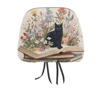 Cute Black Cat Open Old Book Wildflower Printed Car Headrest Cover,2 Pieces, Elastic Comfort Head Rest Cover for Women Men, Universal Fits Most Cars Van SUV Truck, Car Interior Decor Accessories