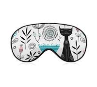 Cute Black Cat Pattern Sleep Mask Colorful Flower Blindfold for Sleeping Elastic Blackout Eye Mask Cover for Full Night's Sleep Travel and Nap