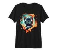 Cute Black Cat Peeking Through Cloth Grey Kitten for Girls Premium T-Shirt