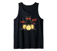 Cute Black Cat Playing Drums Cats Drummer Music Tank Top