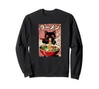 Cute Black Cat Ramen Bowl Retro Japanese Noodles Sweatshirt