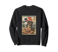 Cute Black Cat Ramen Ukiyo-e Wave Art Mount Fuji Japan Sweatshirt