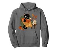 Cute Black Cat Reading Book Autumn Fall Cozy Reading Pullover Hoodie