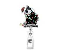 Cute Black Cat Retractable Badge Reel Christmas Badge Clip with 360° Rotating Winter Xmas Retractable Badge Holder Cute Funny ID Card Holder for Nurse Teacher Office Worker Christmas Party Gifts