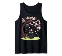 Cute Black Cat Sakura Flower Spring Japanese Artwork Tank Top