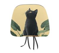 Cute Black Cat Sitting on Beige Pot Printed Car Headrest Cover,2 Pieces, Elastic Comfort Head Rest Cover for Women Men, Universal Fits Most Cars Van SUV Truck, Car Interior Decor Accessories