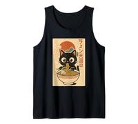 Cute Black Cat Slurping Ramen Japanese Noodle Art Tank Top