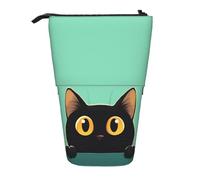 Cute Black Cat Standing Pencil Case Cartoon Pen Pouch Holder Telescopic Pencil Bag Pop Up Cosmetics Bag Stationery Organizer for School Office Travel