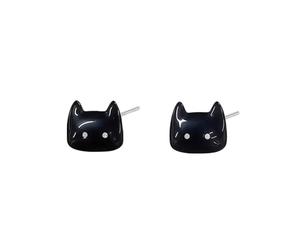 Cute Black Cat Stud Earrings for Women Tiny Small Funny Lovely Minimalist Kitten Cartilage Tragus Post Earring Statement Animal Ear Studs Trendy Jewelry for Halloween Christmas