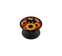 Cute Black Cat Sunflower Fall Autumn Leaves Navy Floral Art PopSockets Adhesive PopGrip