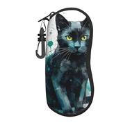 Cute Black Cat With Green And Printed Glasses Case Ultra-Light Soft Shell Protective Eyewear Organizer For Men And Women