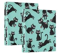Cute Black Cats Aqua Three Ring Binder, D Ring Binder with Clipboard Large 3 Binders for School, College, Office (2 Pack)