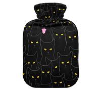 Cute Black Cats Hot Water Bottle with Cover Hot Water Bottles for Pain Relief Warm Water Bag Heating Bag for Headaches, 1L