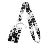 Cute Black Cats ID Card Holder Lanyard for Neck for Keys ID Badges Cool Flowers ID Holder Keychain Lanyard for Women Girls Kids Teachers Staff for Work & School ID Plastic Hard Card Holder(White)