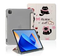 Cute Black Cats Pink Plaid Bows Case Compatible with iPad 9th 8th 7th Generation 10.9 Inch 2021/2019/2018,Funny Cover with Trifold Stand + Pencil Holder for Boys Girls,iPad Pro 11inch 2024