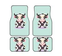 Cute Black Cow Print Vehicle Accessories Foot Mat Set 4 Pieces Floor Mats Protection Vans Sedans Trucks