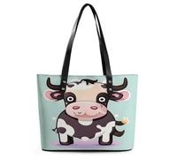Cute Black Cow Tote Bag Large Soft Leather Purse with Zipper Lightweight Ladies Shoulder Handbag