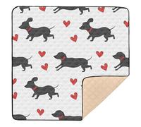 Cute Black Dachshund with Heartss Baby Play Mat for Floor, 50x50 inch Playpen Mat,Thicken Soft Non-Slip Tummy Time Mat for Toddlers and Infants