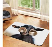 Cute Black Goat Animal Pet Feeding Mat Absorbent Pu Leather Dog Cat Food Mats Contain Spills Protects Floors, Anti-Slip Rubber Backing Dog Bowl Mats Easy Clean Pet Placemats 40x60cm
