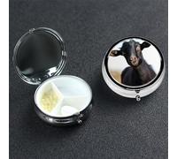 Cute Black Goat Animal Pill Box 3 Compartment Round Portable Pill Case for Pocket or Purse Pill Holder Weekly Pill Organizer Decorative Metal Medicine Vitamin Organizer Travel Gift