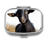 Cute Black Goat Animal Pill Box, Portable Travel Pill Organizer Retro Durable 2 Compartments for Vitamins, Medicine, Fish Oil and Supplements