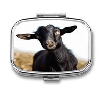 Cute Black Goat Animal pilldispenser 2-Compartment Portable Travel Square PillCase Daily with Store Vitamins Pocket Medicine Organizer for Office Home Fish Oil