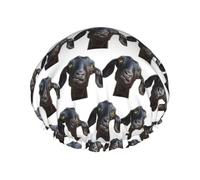 Cute Black Goat Animal Printed Reusable Shower Hats, Double Layer Headgear For Spa And Salon, Large Hair Wrap