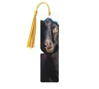 Cute Black Goat Animal Wooden Bookmarks 5 Pcs,Handmade Double-Sided Printed Book Marks Page Markers with Gold Tassels Book Accessories Gift for Book Lovers Women Men