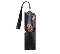 Cute Black Goat Animal Wooden Bookmarks 5 Pcs,Handmade Double-Sided Printed Book Marks Page Markers with Black Tassels Book Accessories Gift for Book Lovers Women Men