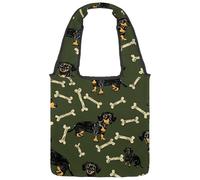 Cute Black Gold Dachshund Puppy Reversible Canvas Shoulder Tote - Double-Sided Print, 12oz Cotton, 27cm Drop, Fold-Flat Bag for Travel, Shopping, Street Outings