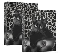 Cute Black Leather Katie Cat (1) 3-Ring Binder 1.5 Inch, PVC Material Document Organizer with D-Ring and Clear View Pocket for Office Supplies-2 Pack