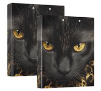 Cute Black Leather Katie Cat 3-Ring Binder 1.5 Inch, PVC Material Document Organizer with D-Ring and Clear View Pocket for Office Supplies-2 Pack