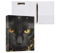 Cute Black Leather Katie Cat 3-Ring Binder 1.5 Inch, PVC Material Document Organizer with D-Ring and Clear View Pocket for Office Supplies-1 Pack