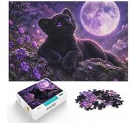 Cute Black Panther Kitten Under Starry Sky Jigsaw Puzzle, 1000 Piece | For the Christmas break, this adult jigsaw puzzle with 1000 pieces makes an engaging choice for festive family downtime.