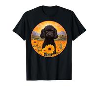 Cute Black Poodle Colorful Flower Mountain Sunset Puppy Dog T-Shirt