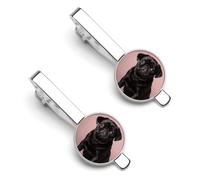 Cute Black Pug 2 Pcs Tie Clips for Men Necktie Tie Bar