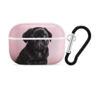Cute Black Pug AirPods Pro Case Cover with Keychain Ring PC Hard Shell Protective Case for AirPods Pro 2nd for Women Men Generation Easy Open Full Drop Protection Cover White-Style