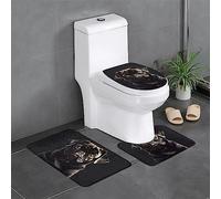 Cute Black Pug Dog 3 Pcs Bath Rug Set Ultra Soft Bath Carpet, Bathroom Rugs with U-Shaped Mat,Bedroom Floor Mat