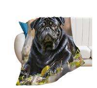 Cute Black Pug Dog Blanket Soft Microfiber Bed Blankets Lightweight Cozy Flannel Blanket Super WarmThrow Blanket for Adults Bedroom Couch Sofa Room Decorations Gifts 40"*50" （100 * 130cm）