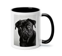 Cute Black Pug Dog Ceramic Coffee Mug with Handle 11 Ounces, Porcelain Mug Coffee Cup Tea Mug Water Cup Ideal for Coffee,Tea,Latte,Cappuccino,Microwave & Dishwasher Safe Unique Gift Cup