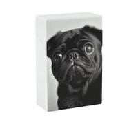 Cute Black Pug Dog Cigarette Case, Plastic Waterproof Shockproof, Airtight Push Open Cigarette Box, Capacity King Size Cigarette Holder, Portable Cigarette Container for Outdoor Travel Camping Office