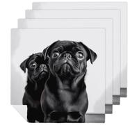Cute Black Pug Dog Cloth Napkins 18 X 18 Inch, 4 PCS Polyester Napkins, Soft & Absorbent Cloth Dinner Napkin for Wedding, Party, Restaurant, Elegant Table Decor