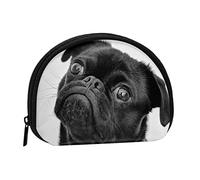 Cute Black Pug Dog Coin Purse Shell Mini Pouch Wallet Change Bag for Women Girls Kids