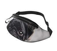 Cute Black Pug Dog Fanny Pack for Men Women, Waterproof Sports Waist Bag Fashion Belt Bag Crossbody Bags Hip Bum Bag with Adjustable Strap Large Sling Bag Purse for Travel Hiking
