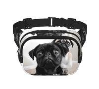 Cute Black Pug Dog Fanny Pack For Women Waterproof Adjustable Belt Bags Waist Pack Fashion Casual Crossbody Bags Bum Bag For Running Workout Hiking Traveling, Black, One Size