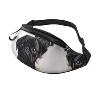 Cute Black Pug Dog Fanny Pack Waist Bag For Men Women, Lightweight Adjustable Belt Bag Fashion Hip Bum Bag For Travel Hiking Running