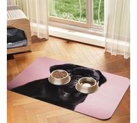 Cute Black Pug Dog Food Mats for Floors, 12x18 Inch Non-Slip Super Absorbent Pet Food Mat, Dishwasher Dog Mat for Food and Water, Cute Rubber Quick Dry Pet Feeding Mat for Dogs Puppy Cats