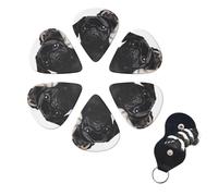 Cute Black Pug Dog Guitar Picks 6 Pack, 0.96mm Thickness Celluloid Bass Pick with Leather Guitar Pick Holder Keychain Abstract Art Pics Plectrum for Acoustic Electric Guitar, Ukulele, Bass