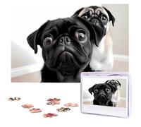 Cute Black Pug Dog Jigsaw Puzzle for Adults Challenging Wooden Puzzles 1000 Pieces Personalized Photo Puzzle Picture Jigsaws Custom Jigsaw Puzzles for Birthday